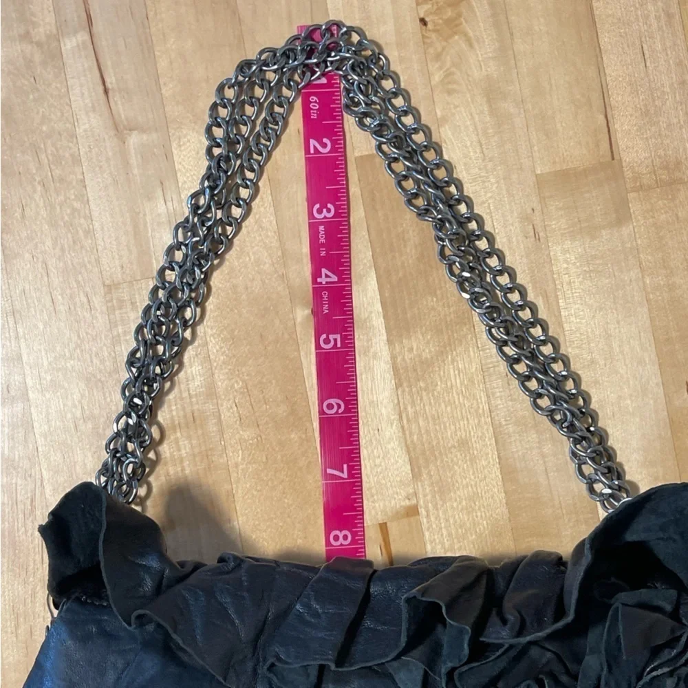 AllSaints Black Ruffled Leather Shoulder Bag Soft Leather Gunmetal Hardware